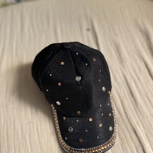 Embellished Black Cap with Rhinestones